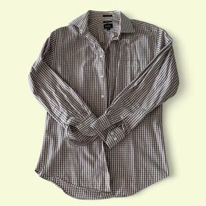 Neiman Marcus Brown and White Checkered Shirt